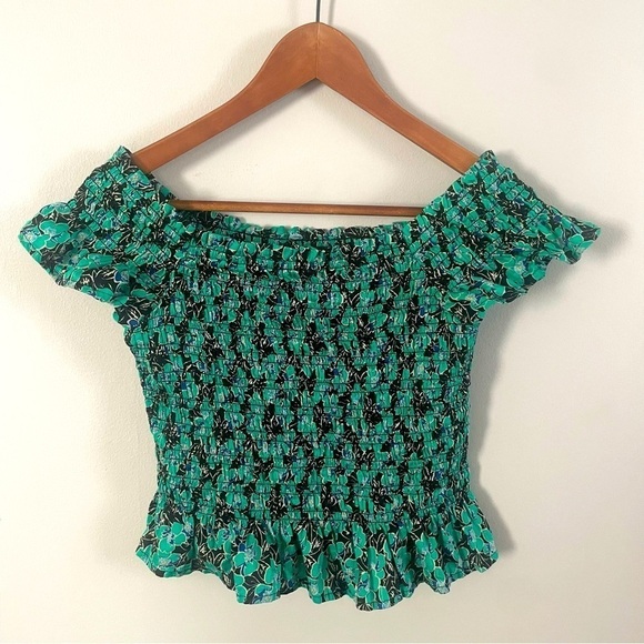 Gap Off The Shoulder June MiniFlower Green Boho Top Sz Small - Picture 2 of 5